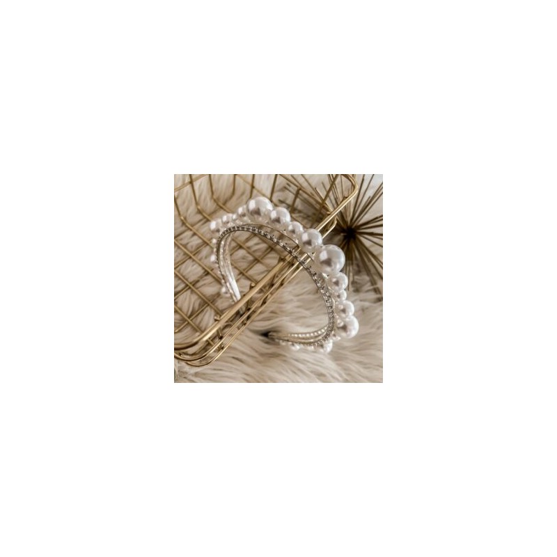 Diadema triple plata perlas + cristal