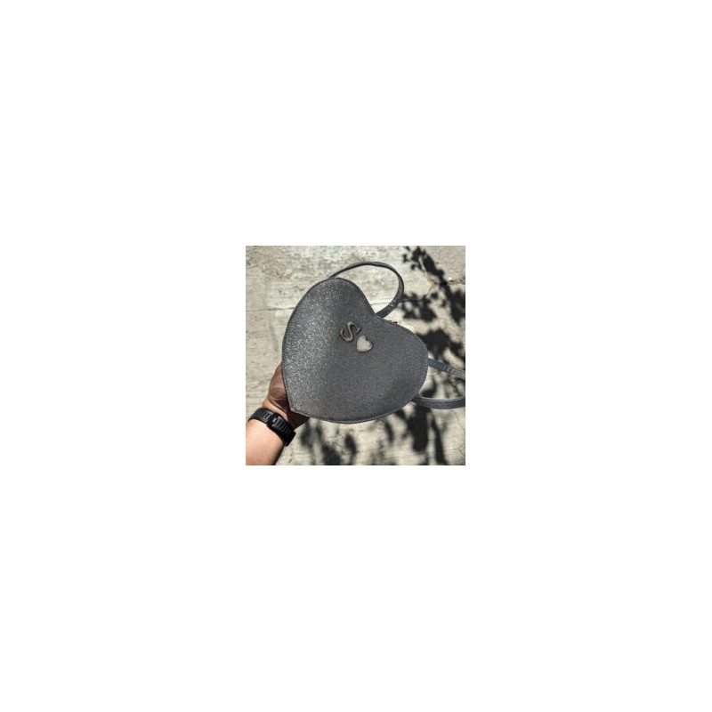 Flat Heart Bag Mini Gliter Silver