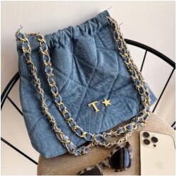 Hera Bag Cadena Oro Color Denim