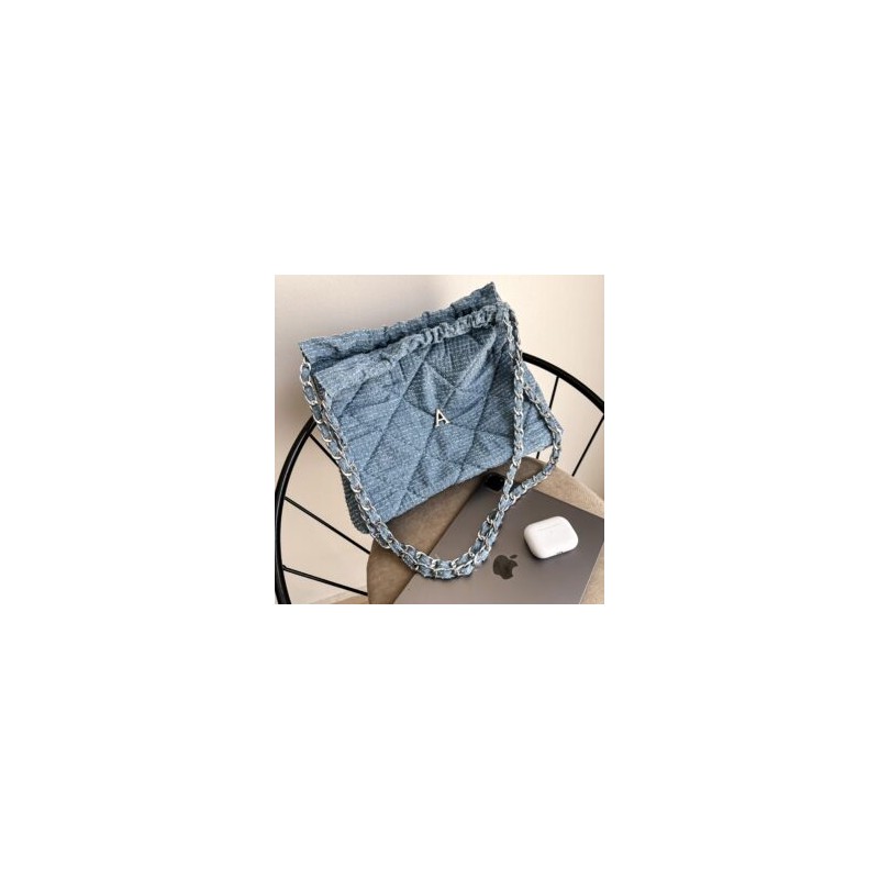 Hera Bag Cadena Plata Color Denim Horizontal