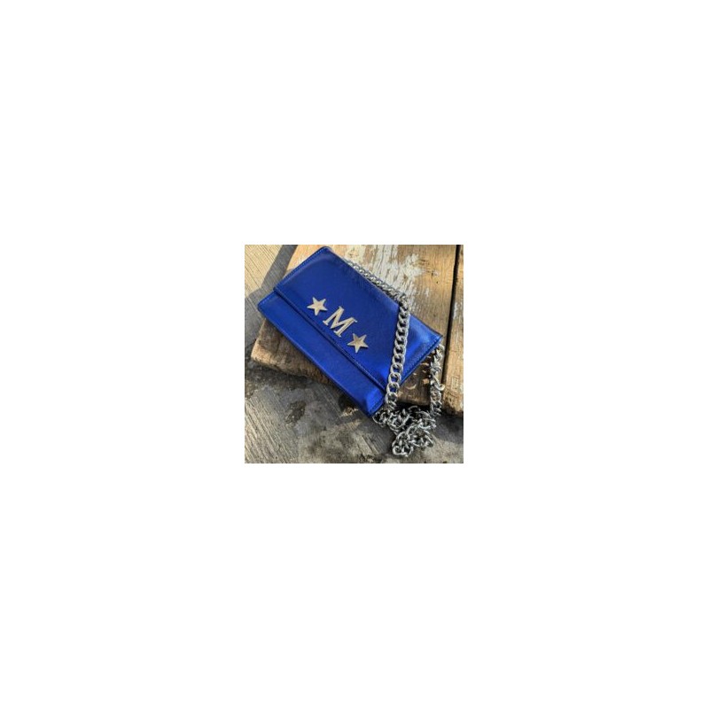 Aura Clutch – Bag Cobalto Shine Cadena Chunky Plata