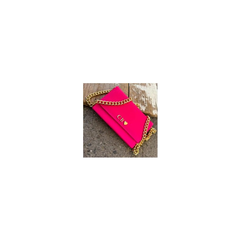 Aura Clutch – Bag Hot Pink Cadena Chunky Oro