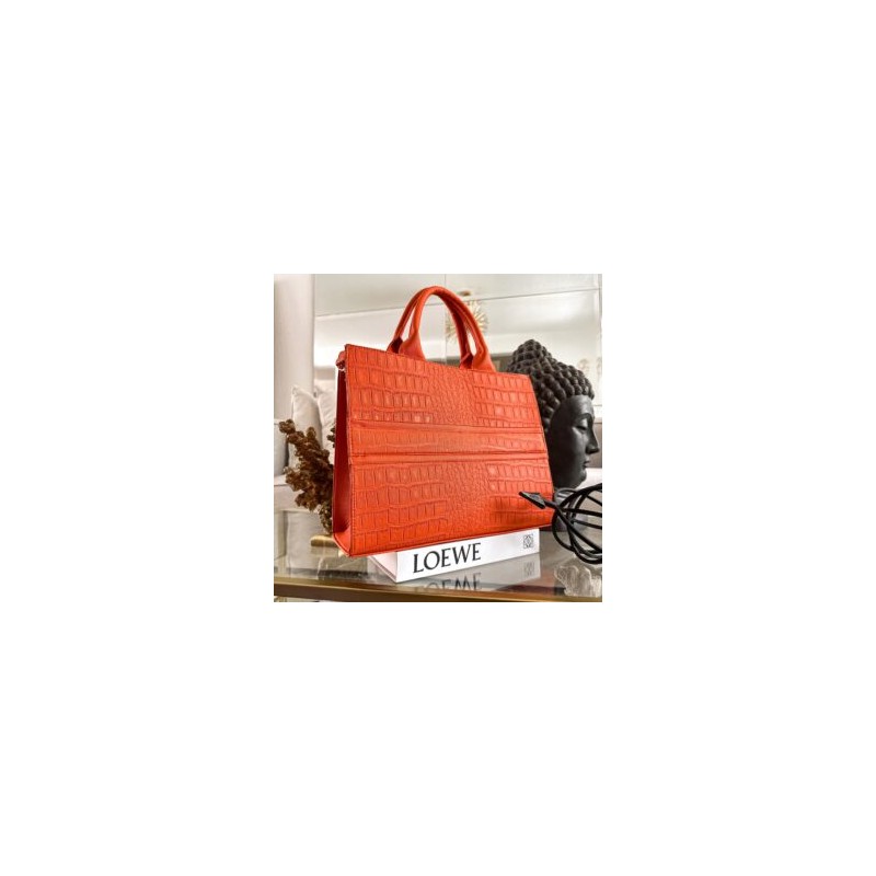 Bolsa Tote Grande nacional sintético grabado Croco Naranja