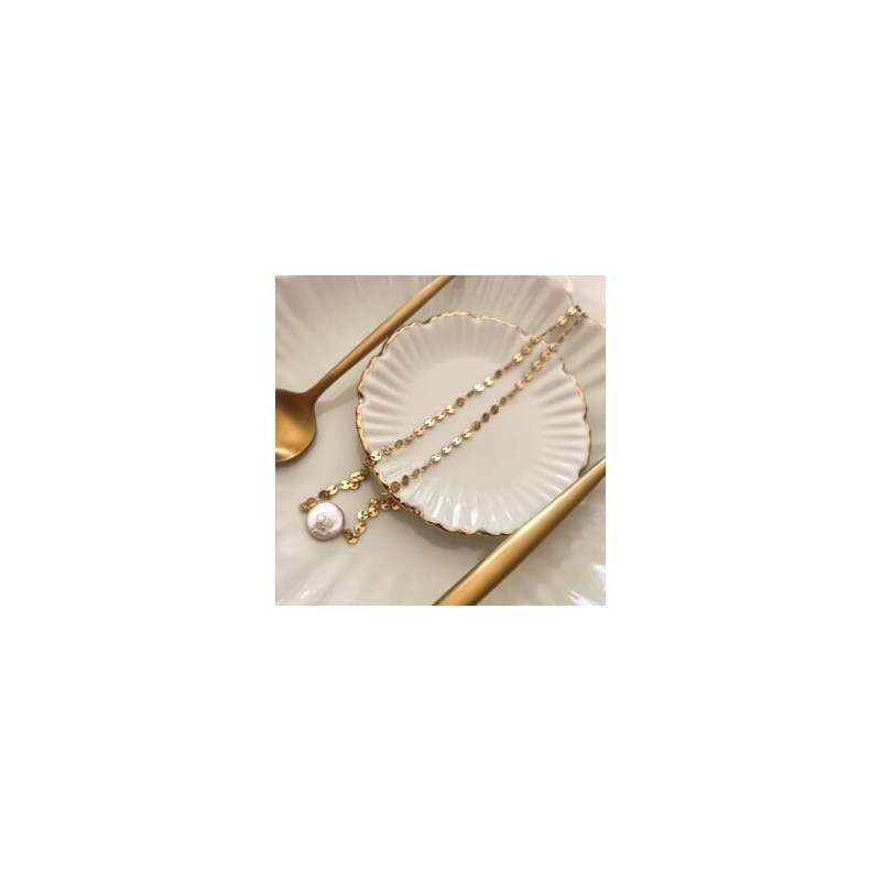 Collar de circulos y perla de acero inoxidable